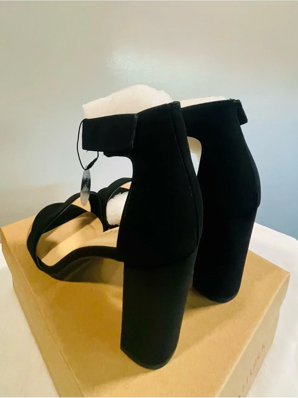 Wide-Fit Black Block Heel Sandals with Ankle Strap in EDMONTON STYLE